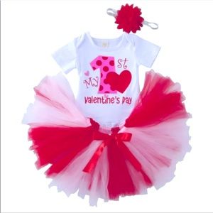 NWT My First Valentines Day 3 Piece Set with Tutu Skirt 12m Red Pink White New